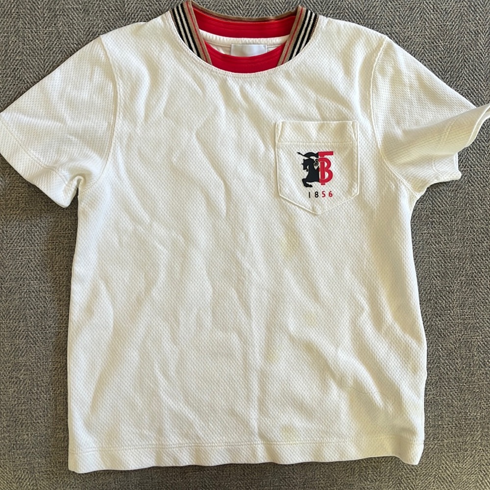 Boys white Burberry shirt size 6y worn does have a stain